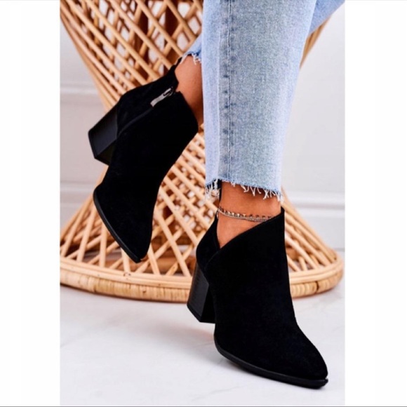 Black Faux Suede Ankle Boots - Picture 1 of 3
